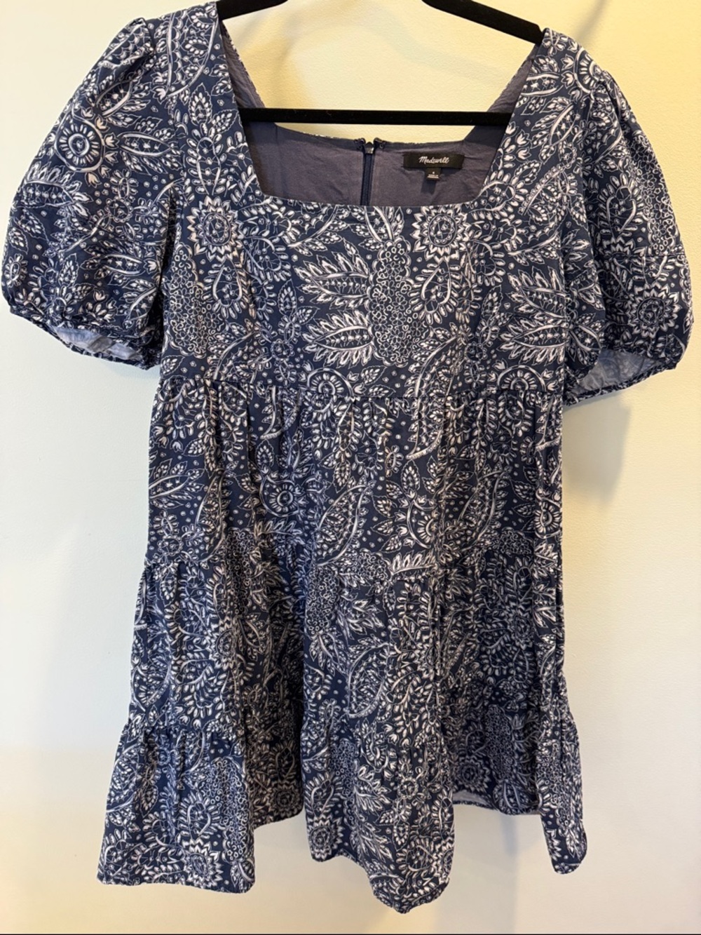 Madewell Blue Paisley Square-Neck Puff Sleeve Tunic